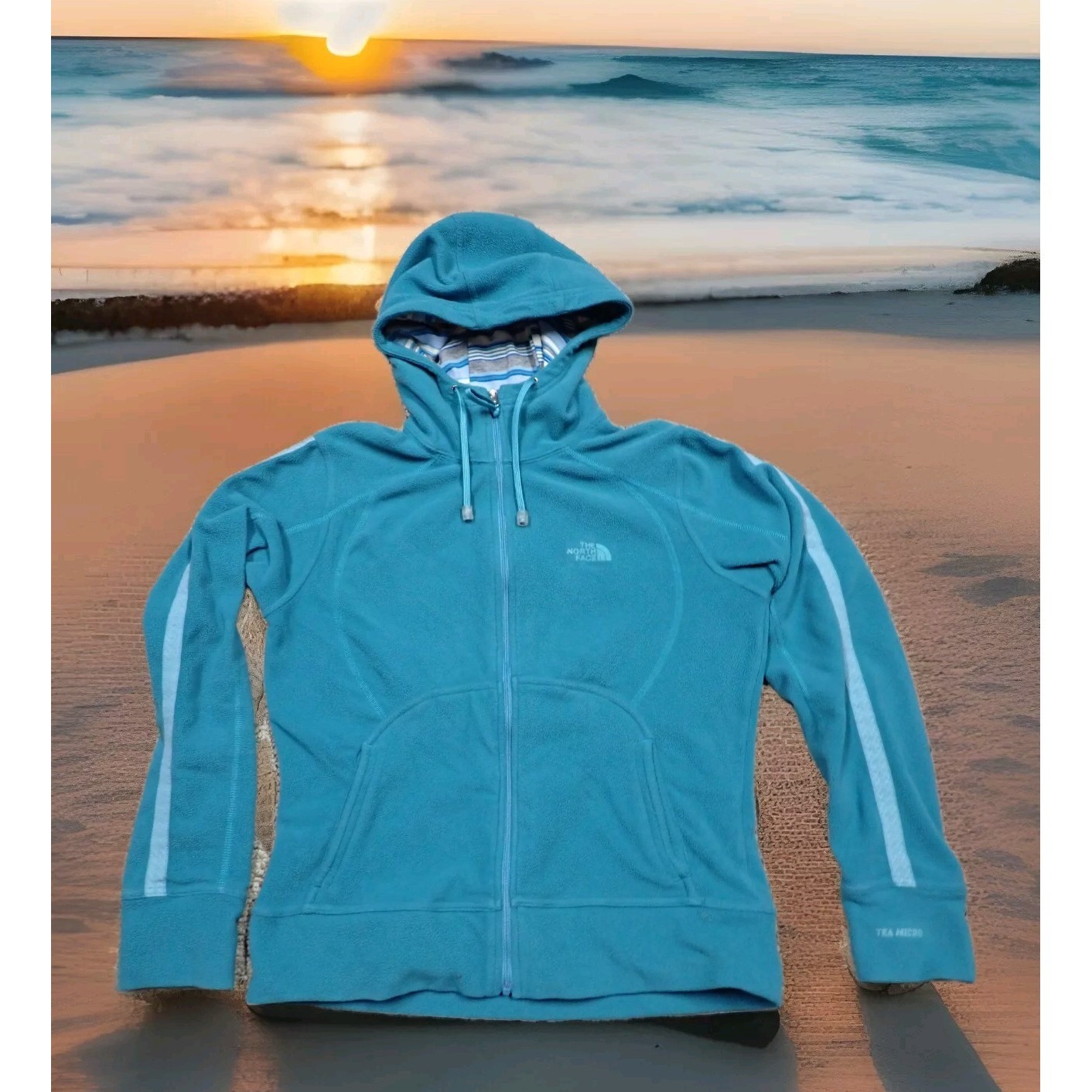 The North Face Tka Micro Fleece Hoodie Women Medium Teal Blue Excellent Full Zip